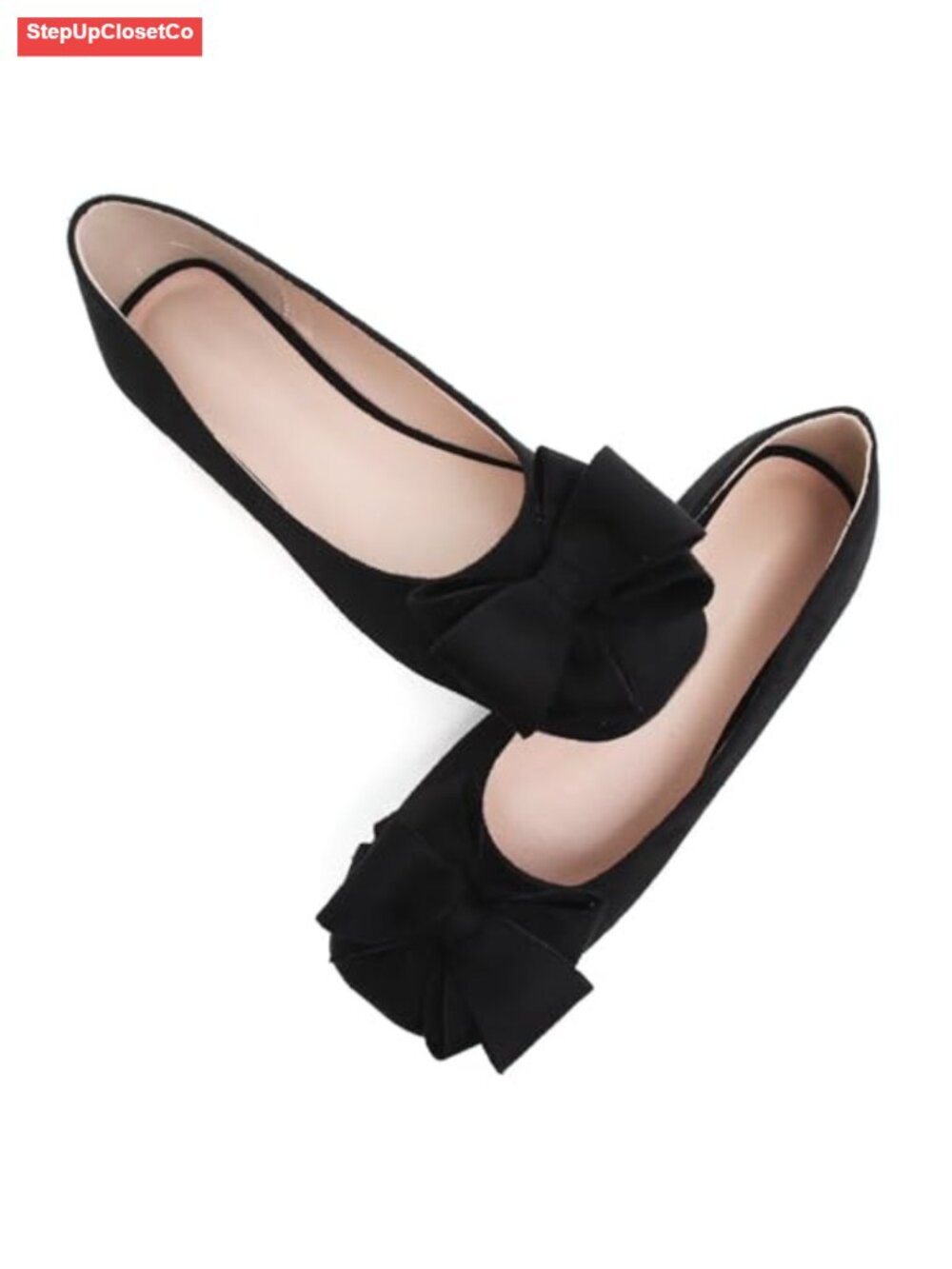 Square Toe Bow Suede Flats Slip-On Cute Ballet Shoes Women